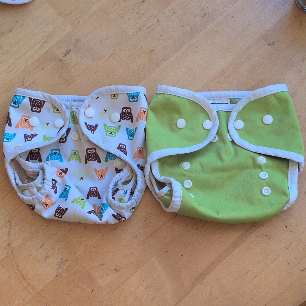 Thirsties Cloth Diaper covers set of 2 size One Green and Owl